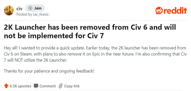 《文明6》移除2K启动器玩家拍手称快九游娱乐