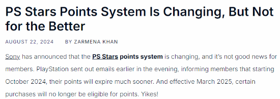 索尼PSStars服务更新：订阅PS+将不再获得积分九游娱乐